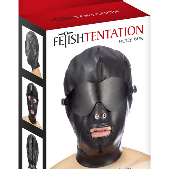 Капюшон для БДСМ со съемной маской Fetish Tentation BDSM hood in leatherette with removable mask