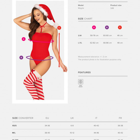 Боді Obsessive Kissmas teddy red L/XL (м'ята упаковка!!!)