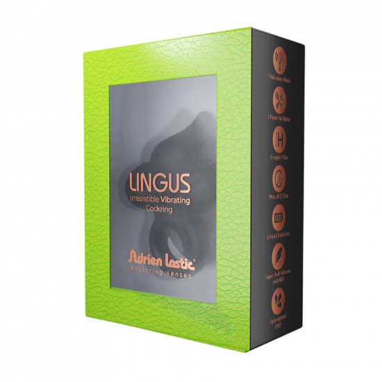 Эрекционное виброкольцо Adrien Lastic Lingus Black с язычком и щеточкой для стимуляции клитора