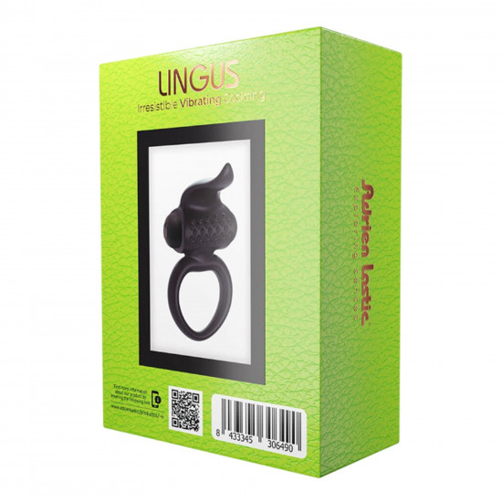 Эрекционное виброкольцо Adrien Lastic Lingus Black с язычком и щеточкой для стимуляции клитора