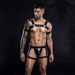 Еротичний комплект для чоловіків труси + портупея One Size Black