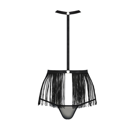 Комплект белья Passion Exclusive INDRA SET OpenBra L/XL, black, стринги, портупея с бахромой