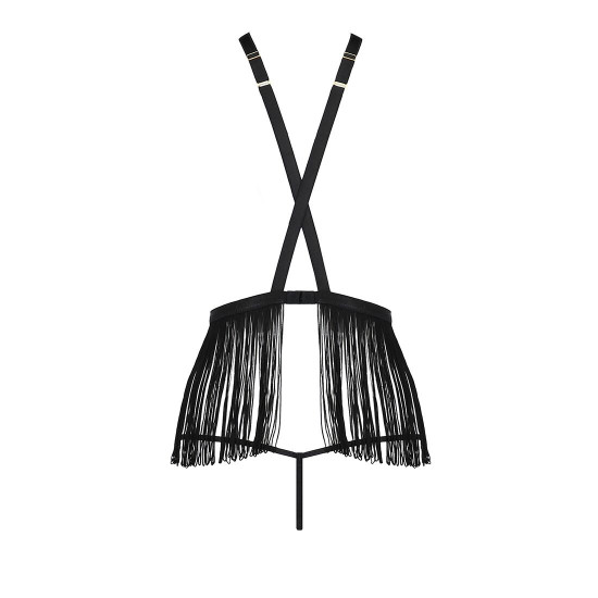 Комплект белья Passion Exclusive INDRA SET OpenBra XXL/XXXL, black, стринги, портупея с бахромой