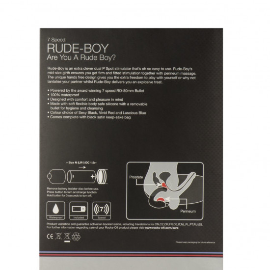 Вибромассажер простаты Rocks Off Rude-Boy Black, массаж промежности, макс диаметр 2,5см