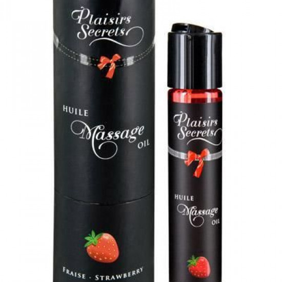 Массажное масло Plaisirs Secrets Strawberry (59 мл) с афродизиаками, съедобное, подарочная упаковка