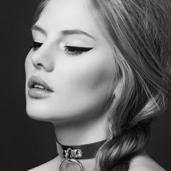 Чокер с кольцом для поводка Bijoux Pour Toi - FETISH Black, экокожа