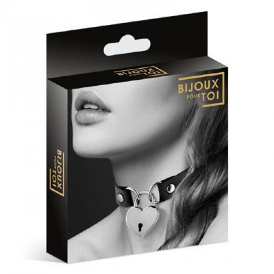 Чокер с замочком-сердечком Bijoux Pour Toi - HEART LOCK Black, экокожа