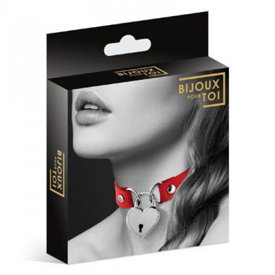 Чокер с замочком-сердечком Bijoux Pour Toi - HEART LOCK Red, экокожа