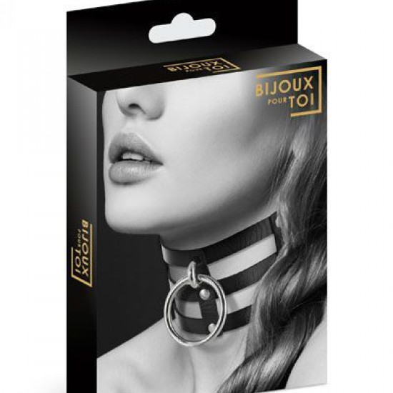 Чокер тройной с кольцом для поводка Bijoux Pour Toi - FETISH, экокожа