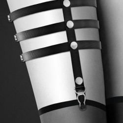 Гартер на ногу Bijoux Pour Toi - 3 THONGS Black, сексуальна підв'язка, екошкіра