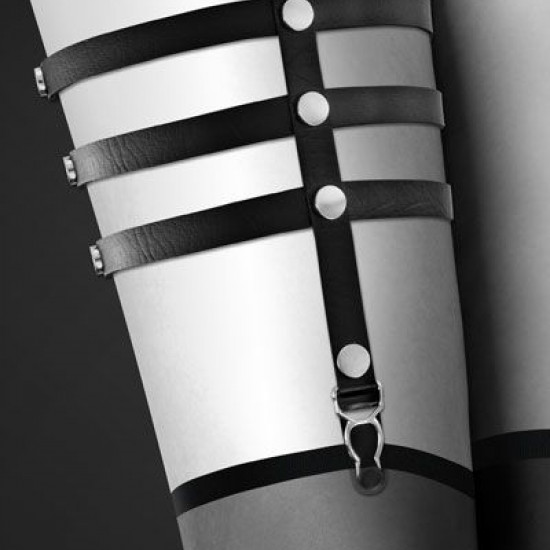 Гартер на ногу Bijoux Pour Toi - 3 THONGS Black, сексуальная подвязка, экокожа