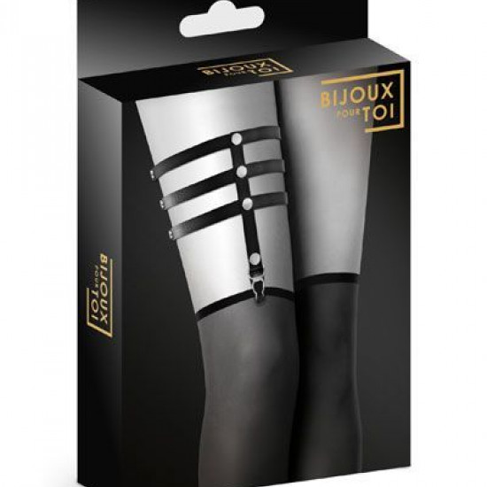 Гартер на ногу Bijoux Pour Toi - 3 THONGS Black, сексуальная подвязка, экокожа