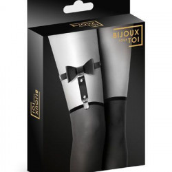 Гартер на ногу Bijoux Pour Toi - WITH BOW Black, сексуальна підв'язка з бантиком, екошкіра