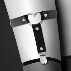 Гартер на ногу Bijoux Pour Toi - WITH HEART Black, сексуальна підв'язка з сердечком, екошкіра