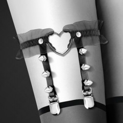 Гартер на ногу Bijoux Pour Toi - WITH HEART AND SPIKES Black, сексуальна підв'язка з сердечком