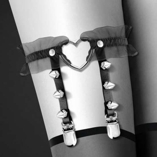 Гартер на ногу Bijoux Pour Toi - WITH HEART AND SPIKES Black, сексуальная подвязка с сердечком