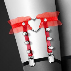Гартер на ногу Bijoux Pour Toi - WITH HEART AND SPIKES Red, сексуальна підв'язка з сердечком
