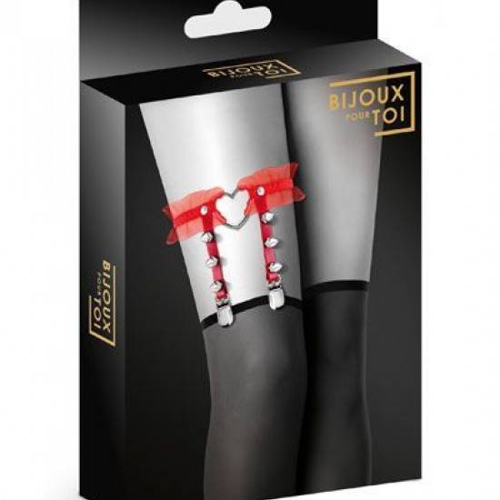 Гартер на ногу Bijoux Pour Toi - WITH HEART AND SPIKES Red, сексуальная подвязка с сердечком