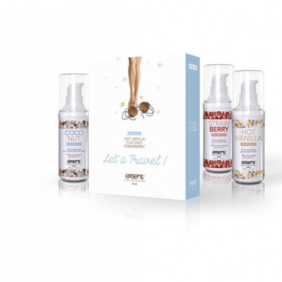 Набор разогревающих массажных масел EXSENS Lets Travel (3х30 мл): кокос, клубника и ваниль