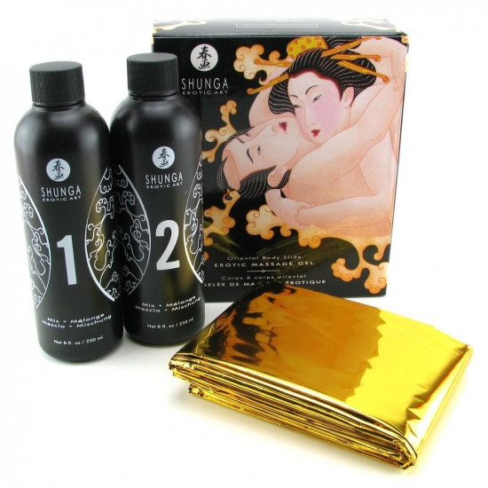 Гель для NURU-массажа Shunga Oriental Body-to-Body – Melon Mango (2 x 225 мл) плюс простыня