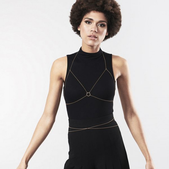 Цепочка портупея Bijoux Indiscrets Magnifique Bra Chain - Gold, украшение на тело