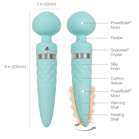 Вибромассажер 2в1 PILLOW TALK - Sultry Teal, классический массажер и вибратор с ротацией, подогрев