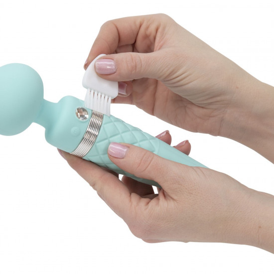 Вибромассажер 2в1 PILLOW TALK - Sultry Teal, классический массажер и вибратор с ротацией, подогрев