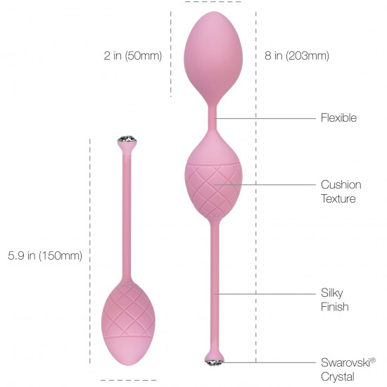 Роскошные вагинальные шарики PILLOW TALK - Frisky Pink с кристаллом, диаметр 3,2см, вес 49-75гр