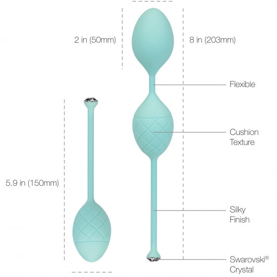 Роскошные вагинальные шарики PILLOW TALK - Frisky Teal с кристаллом, диаметр 3,2см, вес 49-75гр