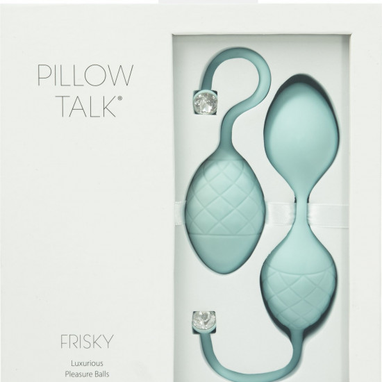 Роскошные вагинальные шарики PILLOW TALK - Frisky Teal с кристаллом, диаметр 3,2см, вес 49-75гр