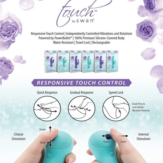 Вибратор-кролик с сенсорным управлением и ротацией Touch by SWAN - Duo Purple, глубокая вибрация