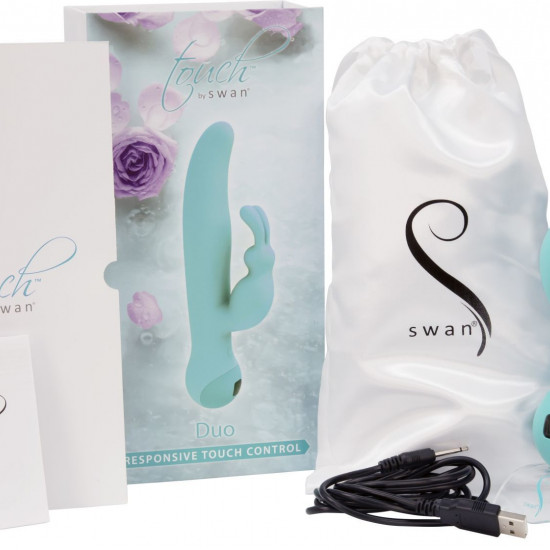 Вибратор-кролик с сенсорным управлением и ротацией Touch by SWAN - Duo Teal, глубокая вибрация