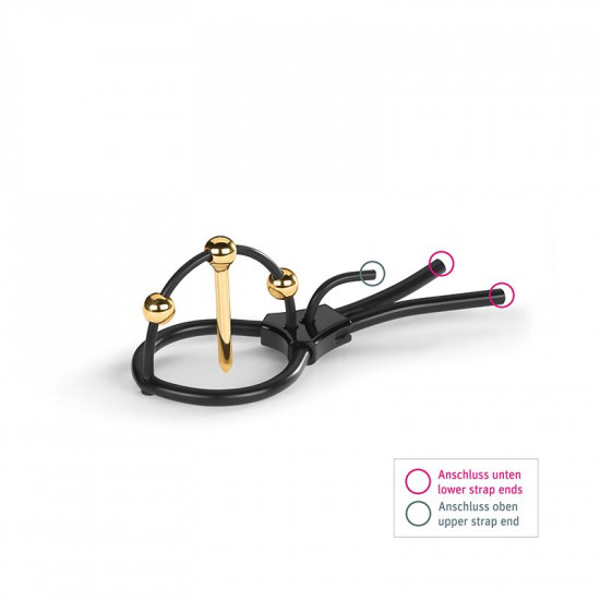 Утяжка для пениса Mystim Plunging Pete, позолоченная, с двумя шариками и коротким уретральным зондом