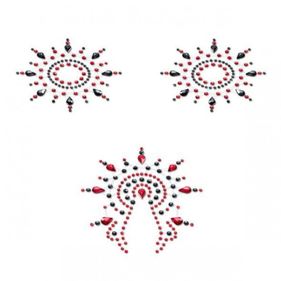 Пэстис из кристаллов Petits Joujoux Gloria set of 3 - Black/Red, украшение на грудь и вульву