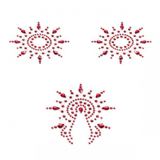 Пэстис из кристаллов Petits Joujoux Gloria set of 3 - Red, украшение на грудь и вульву