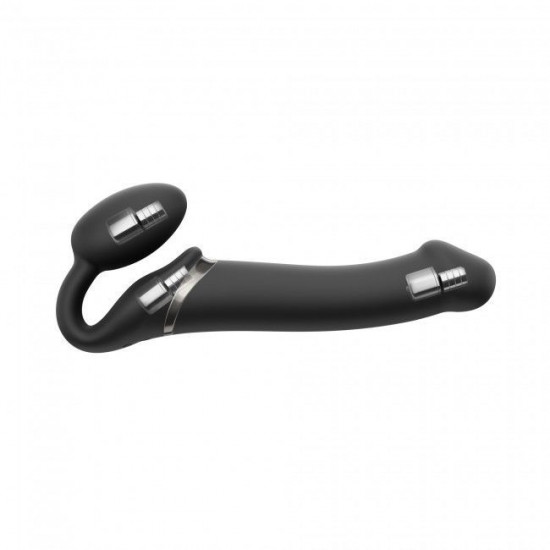 Безремневой страпон с вибрацией Strap-On-Me Vibrating Black M, диаметр 3,8см, пульт ДУ, регулируемый