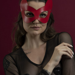 Маска кішечки Feral Feelings - Kitten Mask, натуральна шкіра, червона