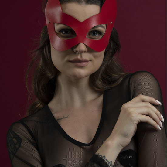 Маска кошечки Feral Feelings - Kitten Mask, натуральная кожа, красная