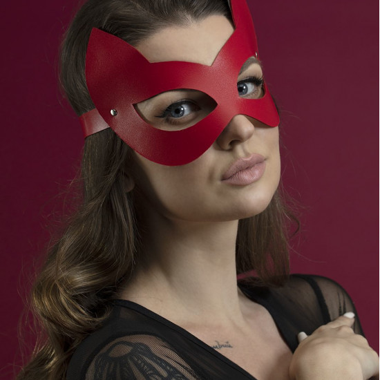 Маска кошечки Feral Feelings - Kitten Mask, натуральная кожа, красная