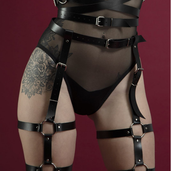 Гартеры Feral Feelings - Garter, натуральная кожа, цвет черный