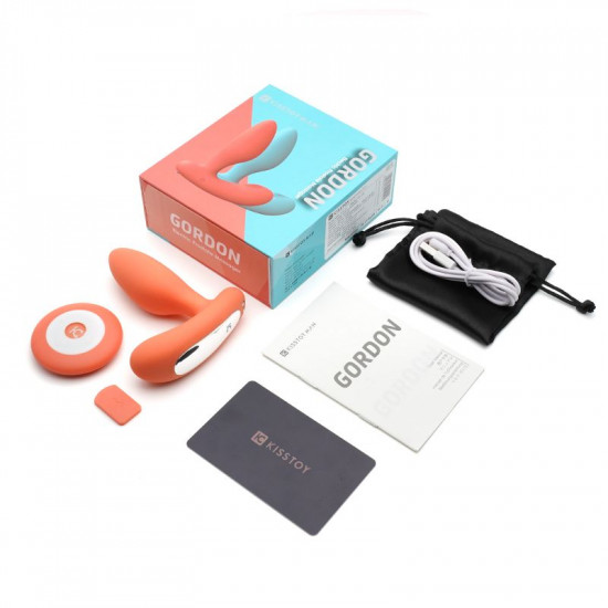 Вибропробка и массажер простаты 2-в-1 KISTOY Gordon Orange с пультом ДУ, гибкая ножка