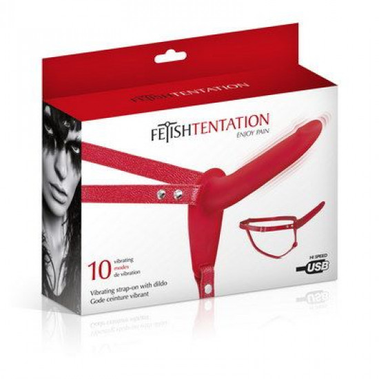 Страпон с вибрацией Fetish Tentation Vibrating Strap-On with Dildo Red