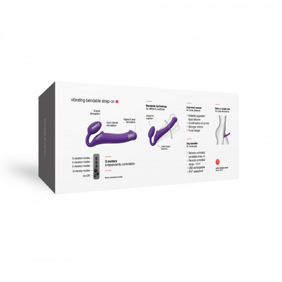 Безремневой страпон с вибрацией Strap-On-Me Vibrating Violet M диаметр 3,8 см, пульт ДУ, регулируемый