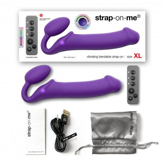 Безремневой страпон с вибрацией Strap-On-Me Vibrating Violet XL, диам. 4,7см, пульт ДУ, регулируемый