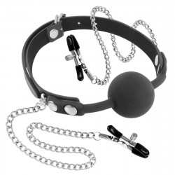 Кляп з силіконовою кулькою і затискачами для сосків Fetish Tentation Gag Ball with Nipple Clamps