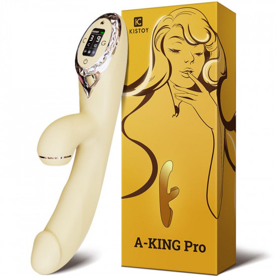 Вакуумный вибратор-кролик с подогревом KISSTOY A-King Pro Yellow, с LED-экраном