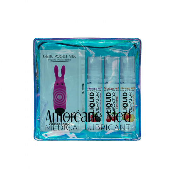 Набор из 3-х вкусов стимулирующего лубриканта Amoreane Med (3х10мл) и вибропули Adrien Lastic Pink
