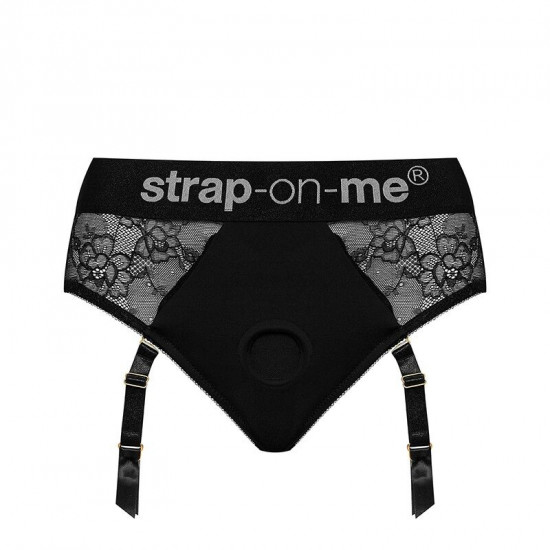 Кружевные трусы для страпона с подвязками для чулок Strap-On-Me DIVA HARNESS - L