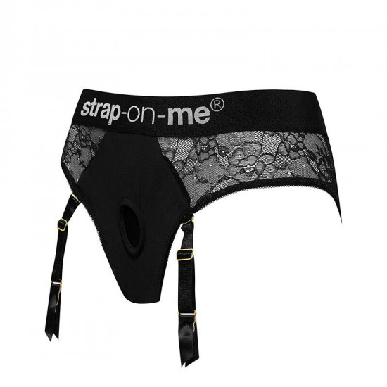 Кружевные трусы для страпона с подвязками для чулок Strap-On-Me DIVA HARNESS - L