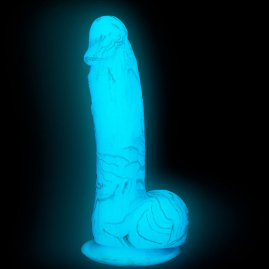 Светящийся в темноте фаллоимитатор ADDICTION - LUKE - 7.5" - BLUE G.I.D. /W PB, 19 см, силикон